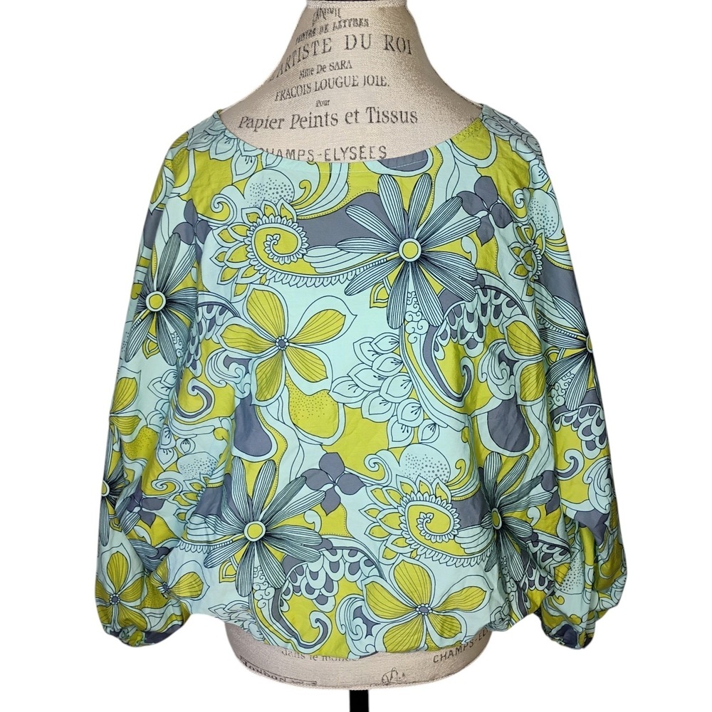 Bryn Walker Floral Bubble Sleeve Top Women XL Organic Cotton Oversized Lagenlook